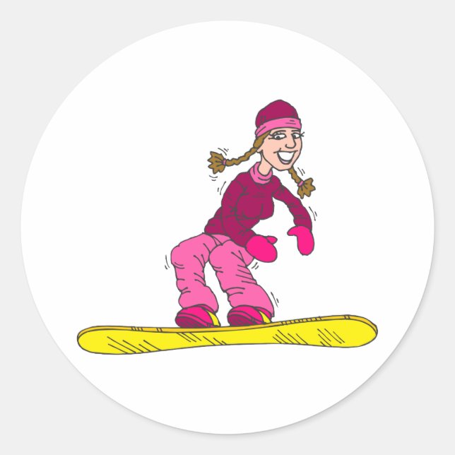 Snow Board Girl Classic Round Sticker (Front)