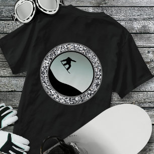 Snow Boarding Pebble Black White Round Design T-Shirt