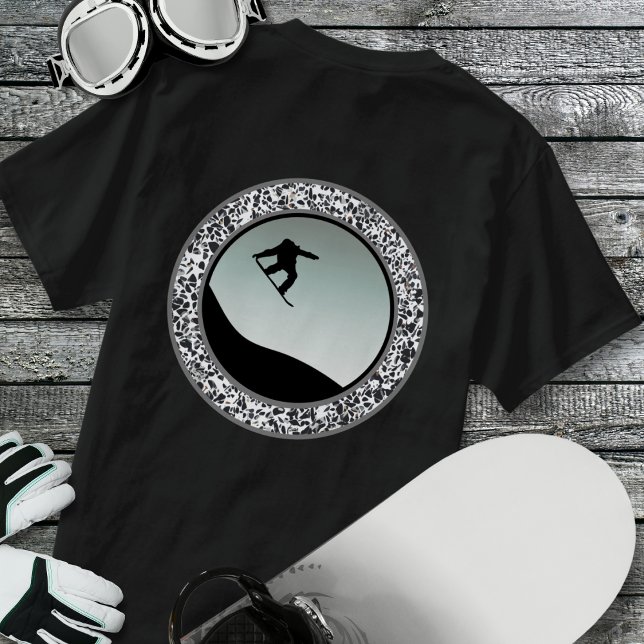 Snow Boarding Pebble Black White Round Design T-Shirt (Creator Uploaded)