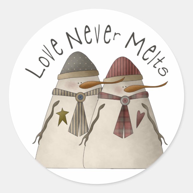 Snow Bobbins · Love Never Melts Classic Round Sticker (Front)
