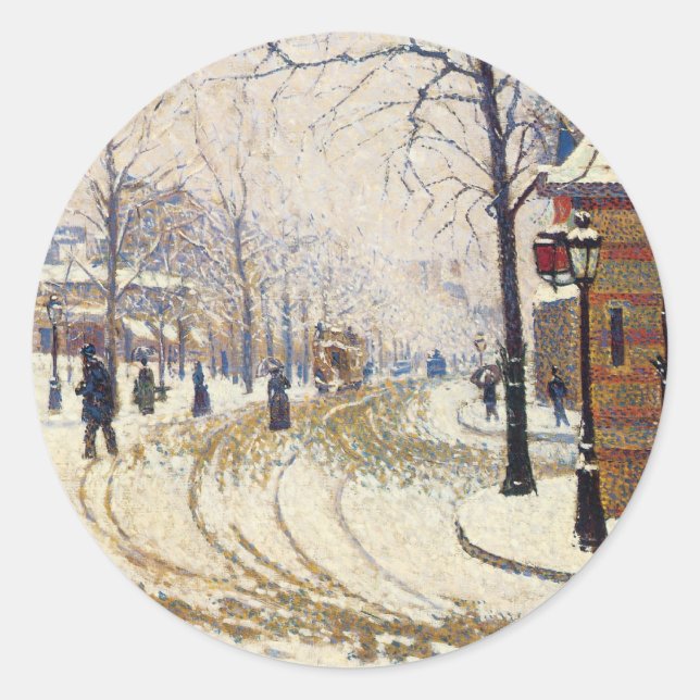 Snow, Boulevard de Clichy, Paris by Paul Signac Classic Round Sticker (Front)