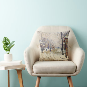 Snow, Boulevard de Clichy, Paris by Paul Signac Cushion