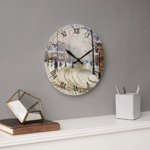 Snow, Boulevard de Clichy, Paris by Paul Signac Large Clock