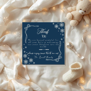 Snow Bow blue baby Labour & Delivery NICU Hospital Thank You Card