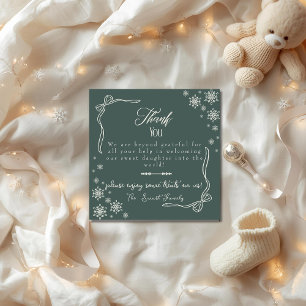 Snow Bow green baby Labour  Delivery NICU Hospital Thank You Card