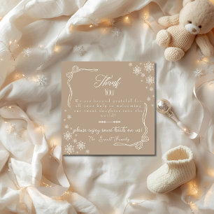 Snow Bow Taupe baby Labour Delivery NICU Hospital Thank You Card