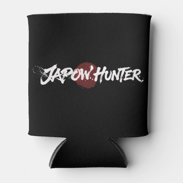 Snow Brush Art - Japow Hunter - Black Can Cooler (Front)