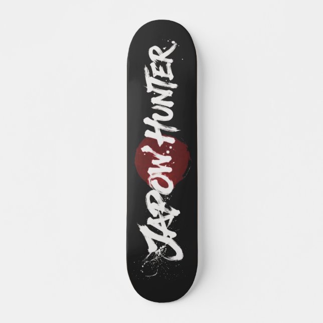 Snow Brush Art - Japow Hunter - Black Skateboard (Front)