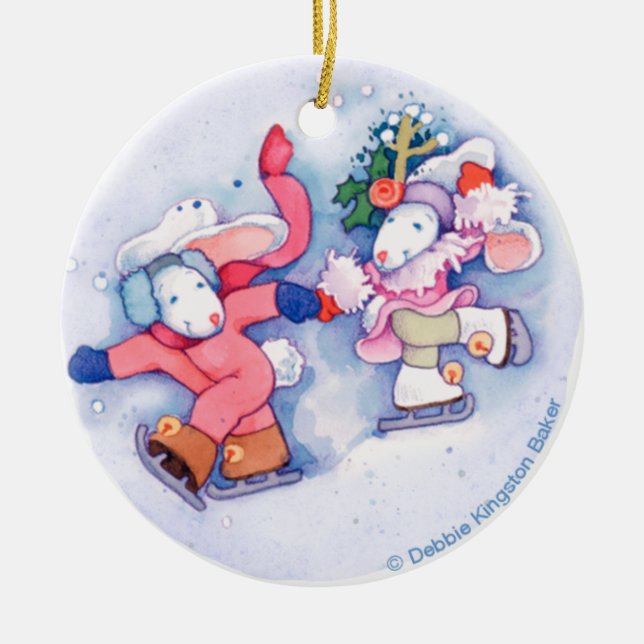 Snow Bunnies Ceramic Tree Decoration (Front)