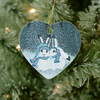 Snow Bunnies Ceramic Tree Decoration