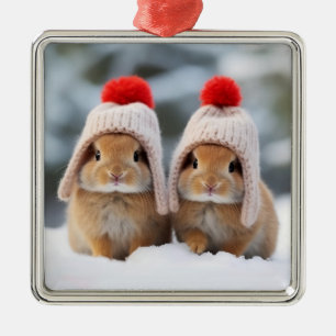 Snow Bunnies Christmas Ornament