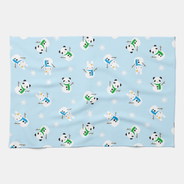 Snow Bunnies & Snow Pandas Tea Towel (Horizontal)