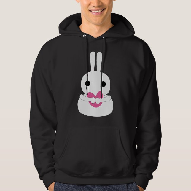 Snow Bunny Snowman Pink Heart SuspectCelery™ Black Hoodie (Front)
