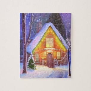 SNOW CABIN ART CHRISTMAS JIGSAW PUZZLE