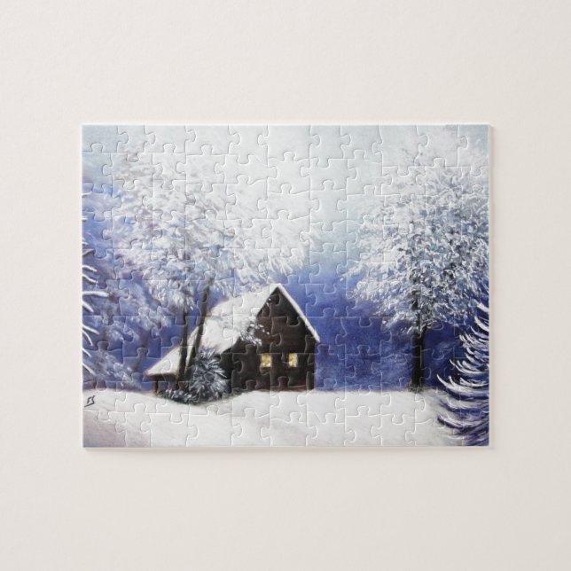 snow cabin winter landscape in pastel jigsaw puzzle (Horizontal)