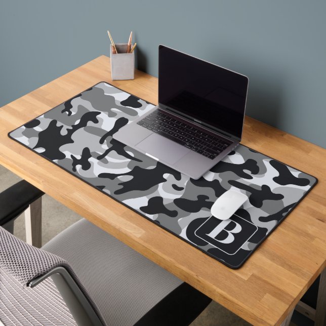 Snow Camo Personalised Modern Monogram Camouflage Desk Mat (Office 2)