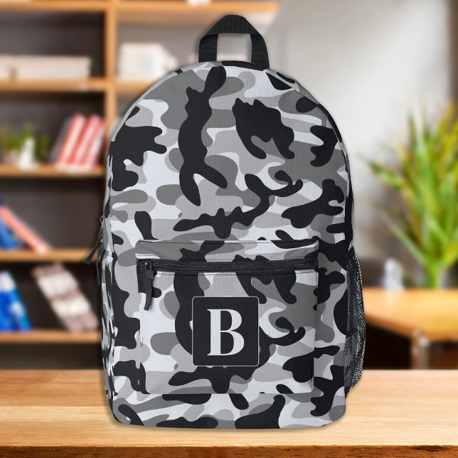 Snow Camo Personalised Modern Monogram Camouflage Printed Backpack (Creator Uploaded)