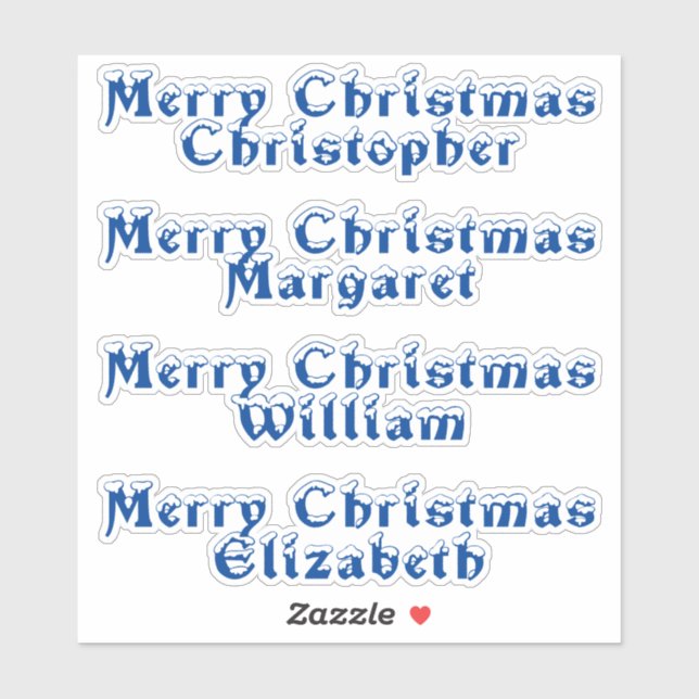 Snow-Capped Blue Typography Merry Christmas Name (Sheet)