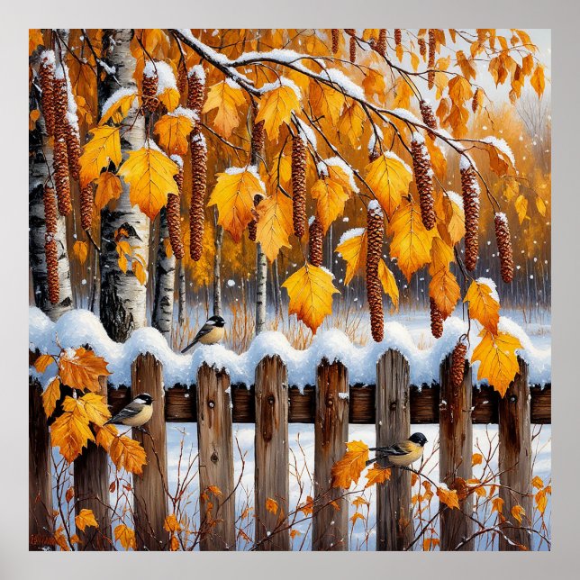 Snow-Capped Fence for Cosy Home Decor & Gift ❄️🐦 (Front)