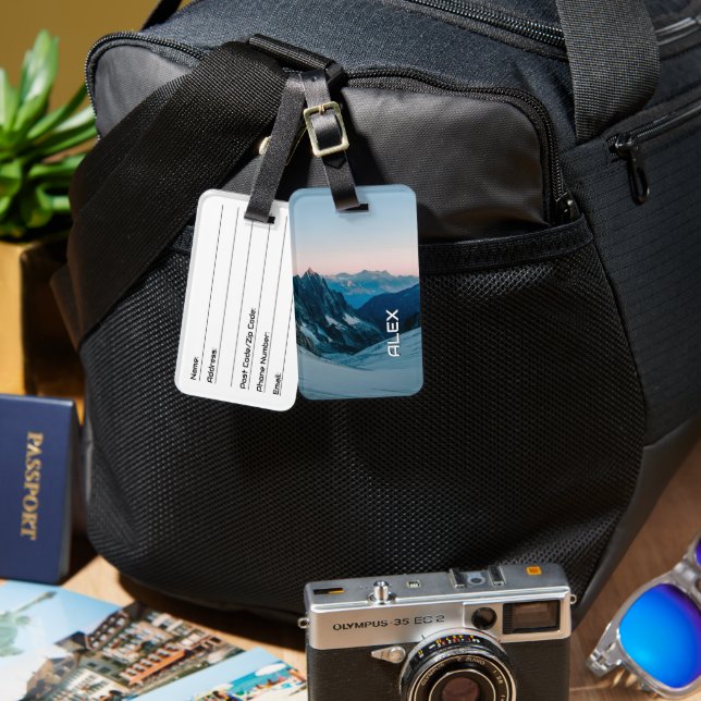 Snow-Capped Mountain Under Crisp Sky Luggage Tag (Front & Back)