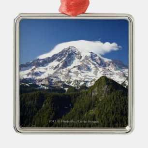 Snow Capped Mountain with Blue Sky & Forest Metal Tree Decoration
