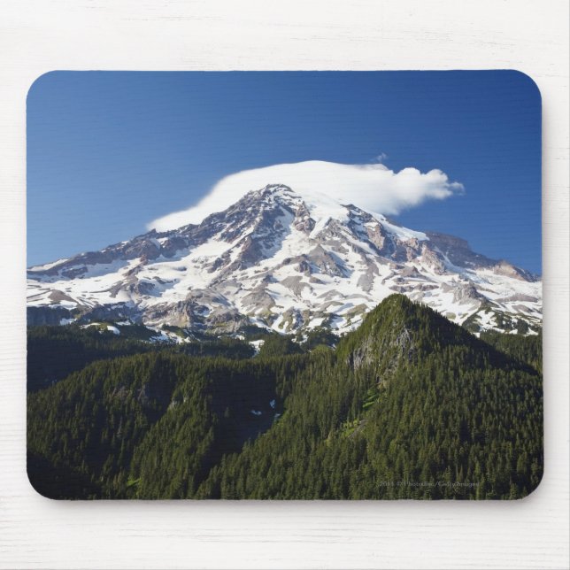 Snow Capped Mountain with Blue Sky & Forest Mouse Pad (Front)