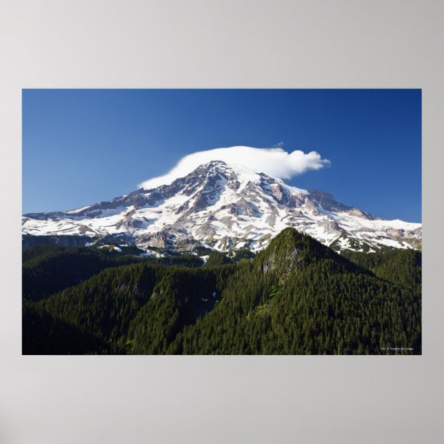 Snow Capped Mountain with Blue Sky & Forest Poster (Front)