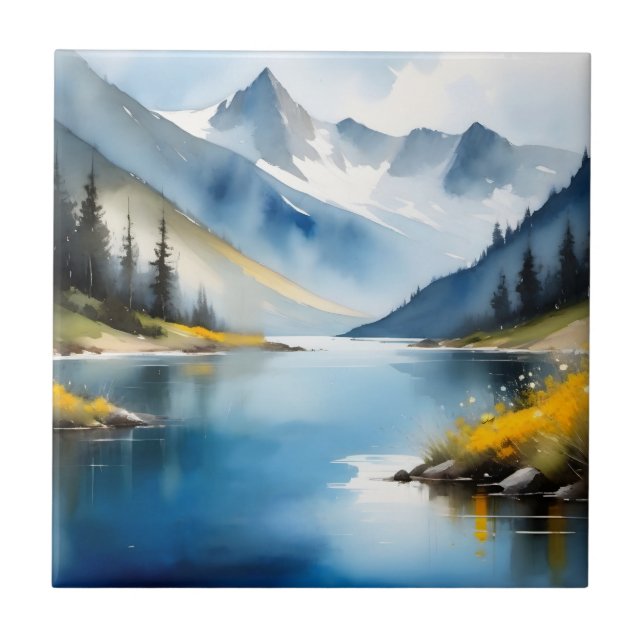 Snow capped mountains and a lake tile (Front)