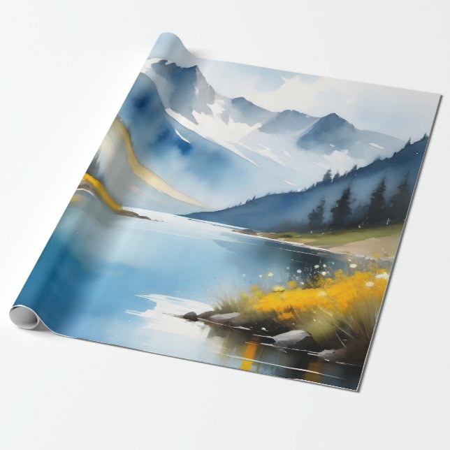 Snow capped mountains and a lake wrapping paper (Unrolled)
