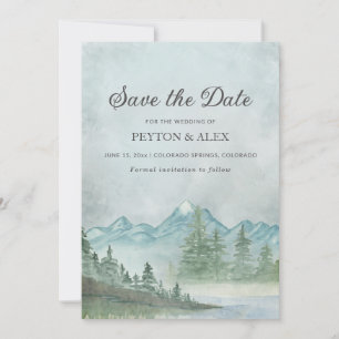 Snow Capped Mountains Lake Painting Wedding Save The Date
