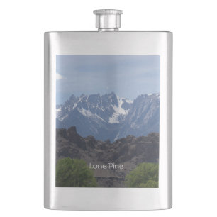 Snow capped mountains of Lone Pine Flask