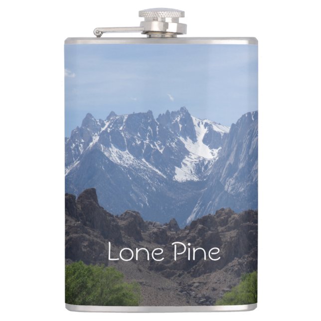 Snow capped mountains of Lone Pine       Hip Flask (Front)