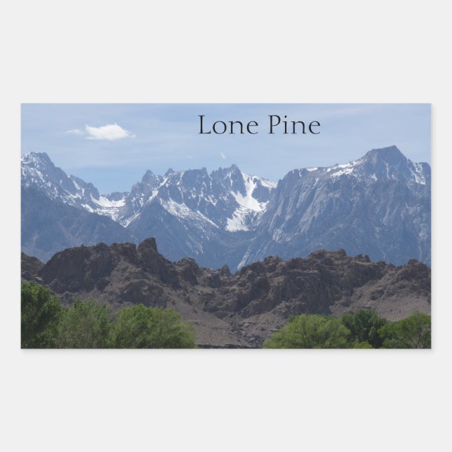 Snow capped mountains of Lone Pine Rectangular Sticker (Front)