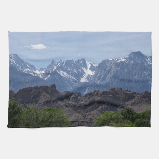 Snow capped mountains of Lone Pine  Tea Towel (Horizontal)