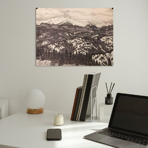 Snow Capped Pikes Peak Pen/Pencil Illustration Poster