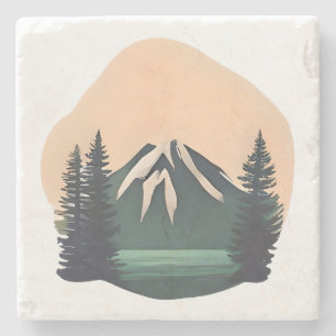 Snow-Capped Serenity – Majestic Mountain Landscape Stone Coaster