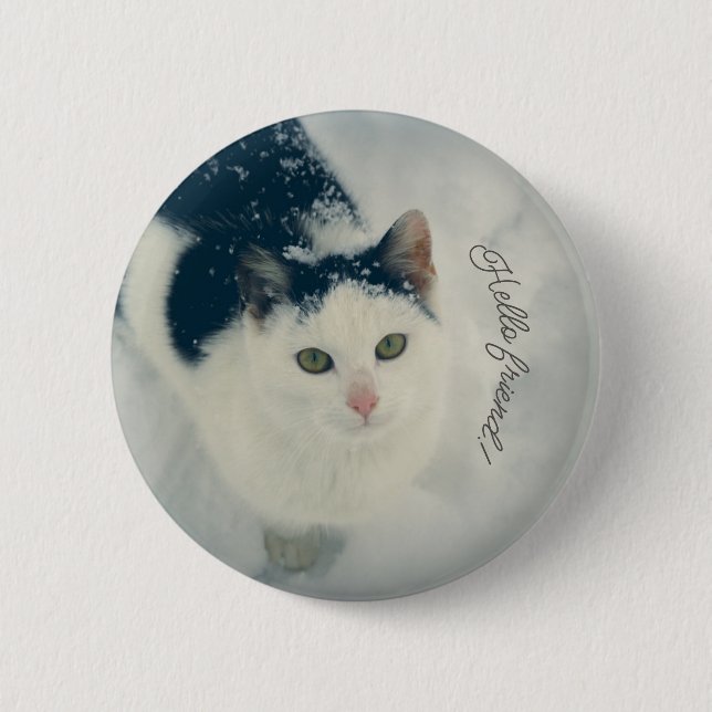 Snow cat  6 cm round badge (Front)