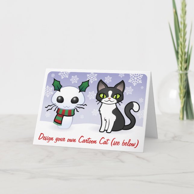 Snow Cat Christmas (design your own cartoon cat!) Holiday Card (Front)