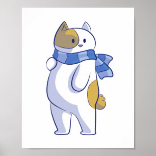 SNOW CAT WITH BLUE STRIPPED SCARF POSTER