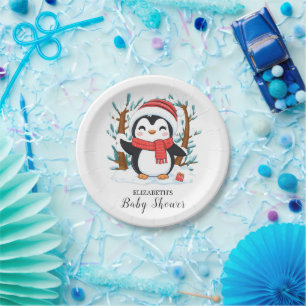 Snow Charming Penguin Baby Shower  Paper Plate