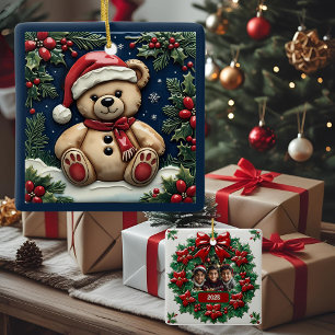 Snow Christmas Bear Customisable Ceramic Ornament