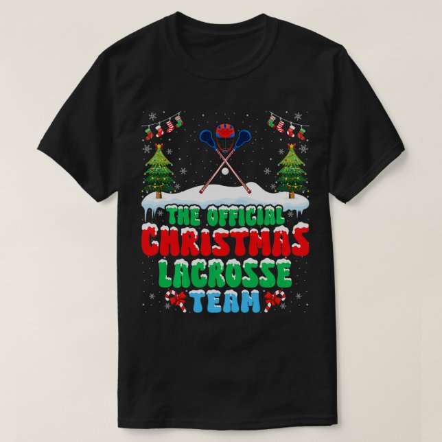 Snow Christmas Lacrosse Team Funny Lacrosse Player T-Shirt (Design Front)