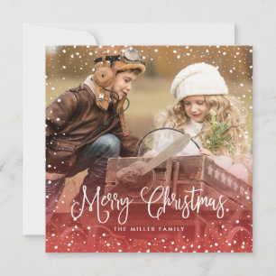 Snow Christmas Script Photo Square Holiday Card