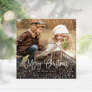 Snow Christmas Script Photo Square Holiday Card