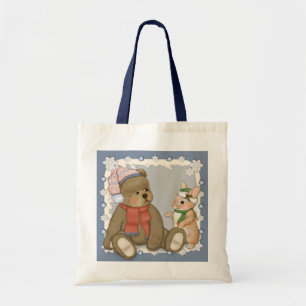 Snow Christmas Teddy and Bunny Tote Bag