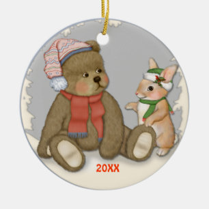 Snow Christmas Teddy Ceramic Tree Decoration