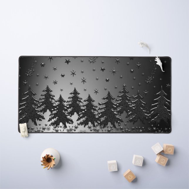 Snow Christmas Trees Under Light Starry night  Desk Mat (Kids Table)