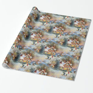 Snow Clad Village on Christmas Eve Holiday Wrapping Paper