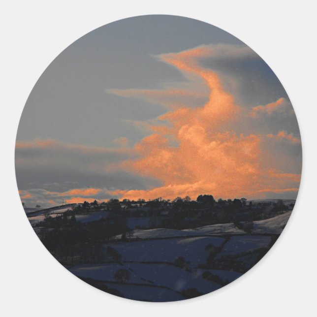 Snow Cloud over Newtown, Powys Classic Round Sticker (Front)