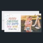 Snow Colourful Merry Christmas Photo Holiday Card<br><div class="desc">Make a stylish statement this holiday season with this festive and fun holiday photo card. The front features playful colourful styled type with your custom text. The back features a matching colourful dot pattern for an extra special touch. Please visit my store to see more stylish holiday cards.</div>